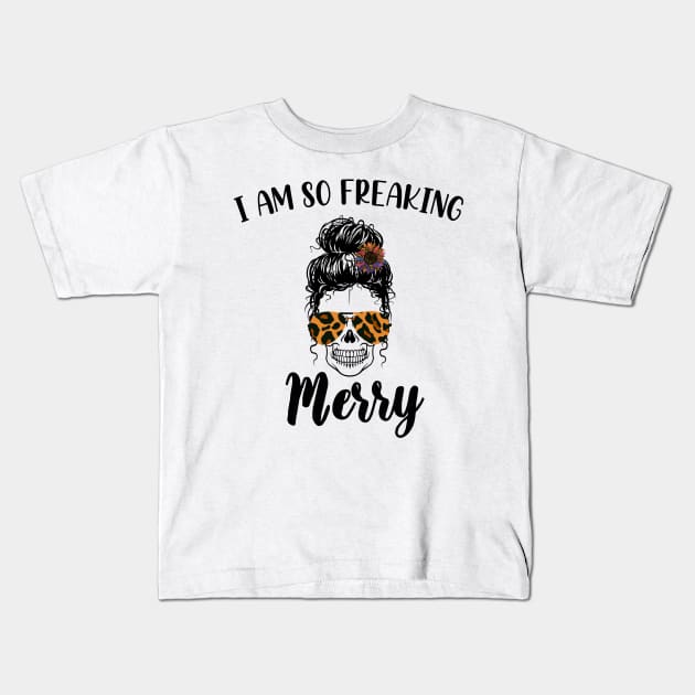 I Am Freaking Merry Mom Life Skull - Funny Christmas cheetah Glasses - Beautiful Sunflower Chetah Christmas Kids T-Shirt by WassilArt